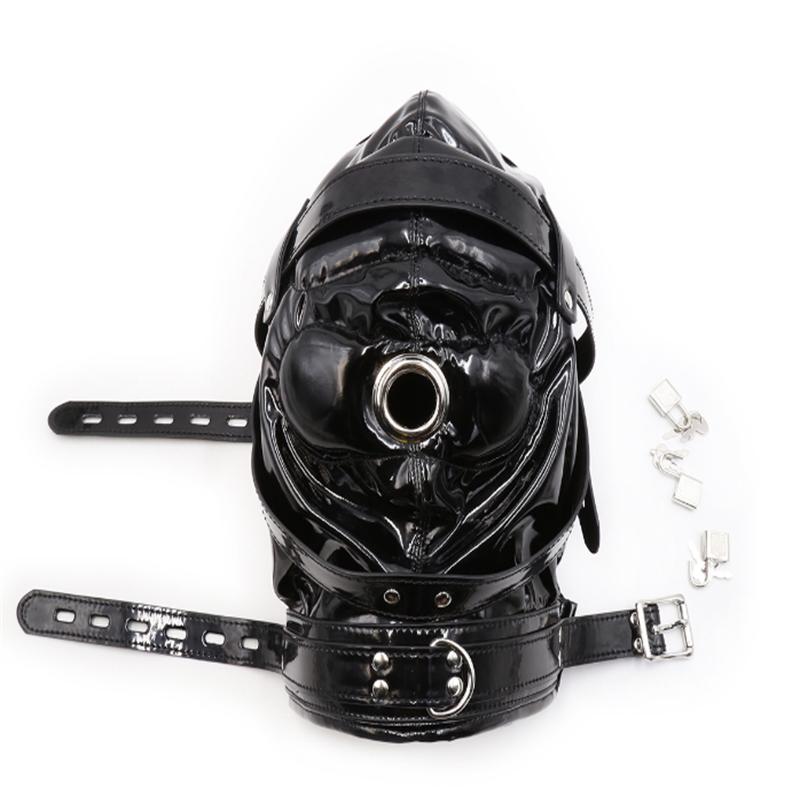 Товары для взрослых Головные уборы с завязанными глазами Дырявый рот Регулируемая маска Толстая кожа Черный Красный Капюшон Реквизит