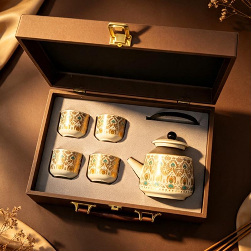 High-end Ru kiln gold and silver wrong beam pot tea set gift box set Kung Fu brewing teapot business gifts for customers