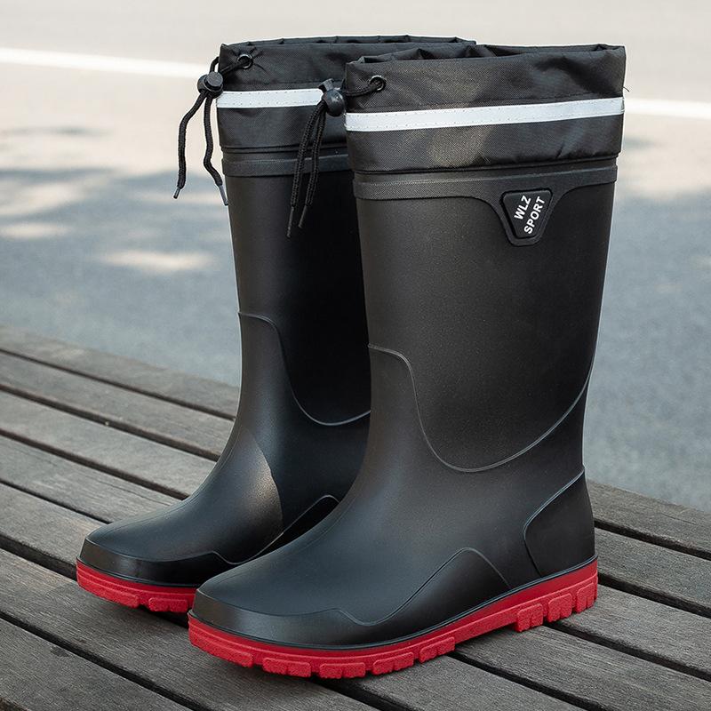 Новые утолщенные дождевые ботинки мужские короткие непромокаемые ботинки с нескользящей подошвой износостойкие средней высоты теплые ботинки резиновые ботинки