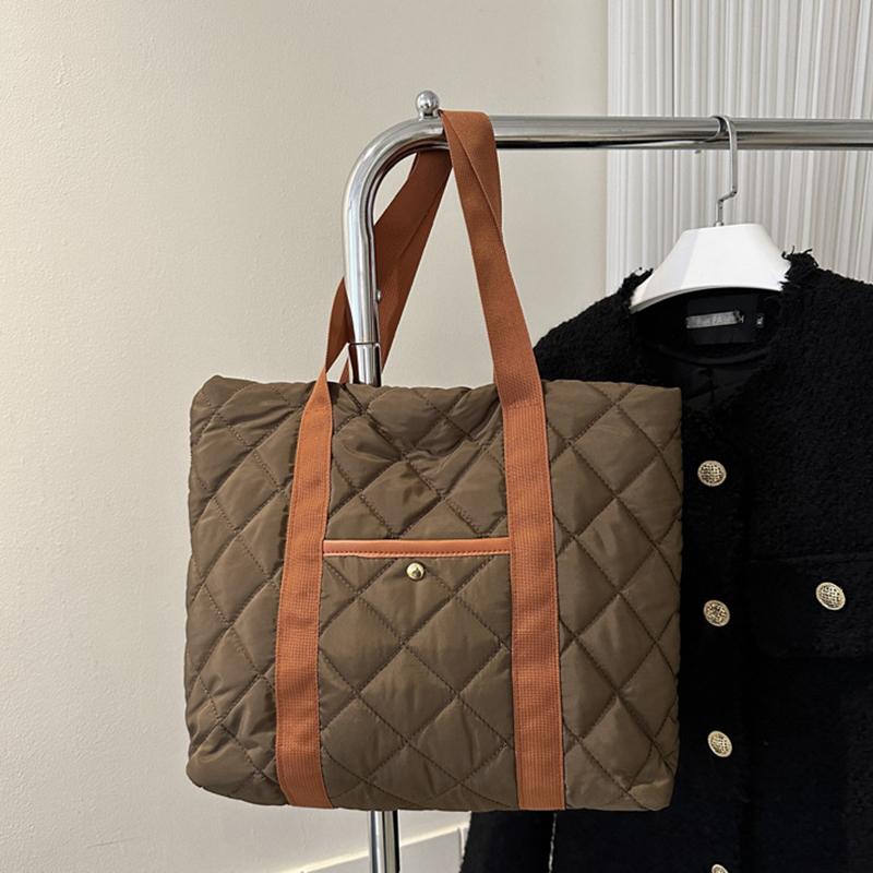 Женские ретро сумки на плечо с ромбовидной стежкой, большой вместимости, повседневные сумки с контрастной расцветкой, сумки-тоут из оксфорда с мягкой подкладкой, сумки для шоппинга KTY