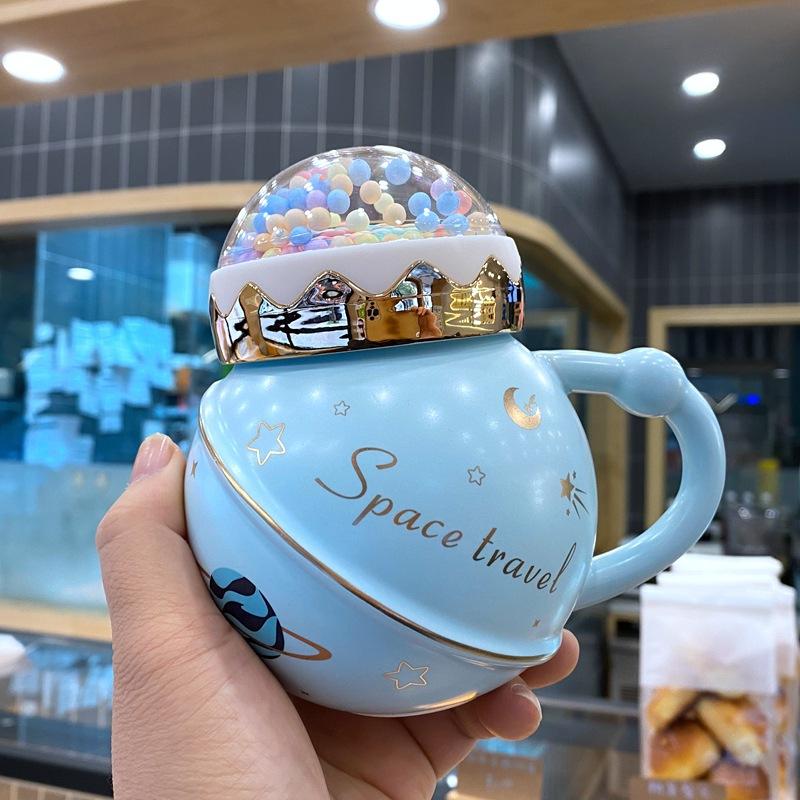 Кружка Планета с Крышкой Высоко выглядящая Чашка для Питья Воды Керамическая Чашка Стиль Мультяшная Милая Студентка Корейская