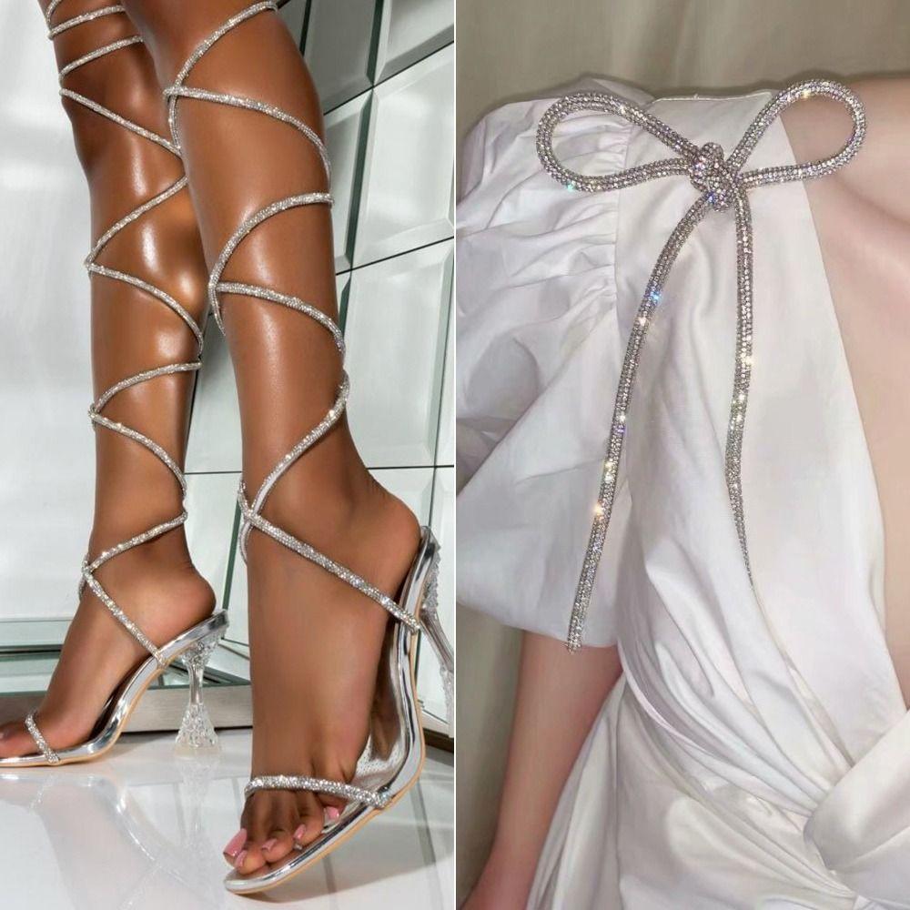 2 Yards Bling Rhinestones Round Cord Crystal Material Decor Universal DIY Shoelaces Bag Strap