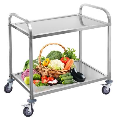 Тележка для кухни Тележка из нержавеющей стали с роликами, 2 яруса, сервировочная тележка, коммерческая тележка для хранения, тележка для хранения с японским руководством по эксплуатации, тележка 2