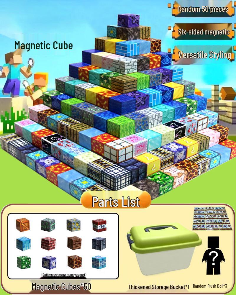 Magnetic Cube Building Blocks: Creative World for Kids - Gift Set with Storage Bucket