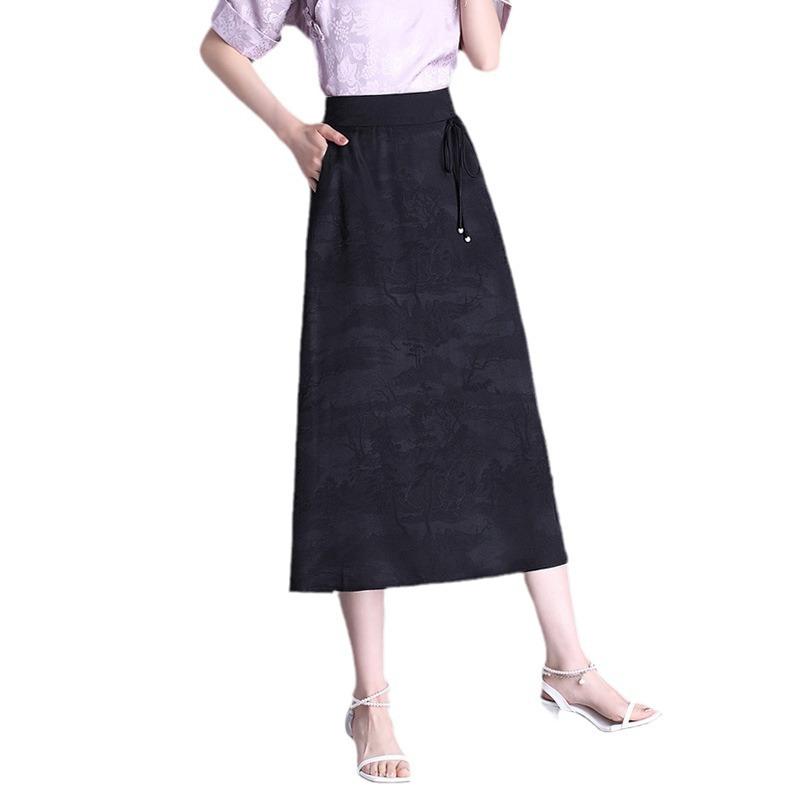 Юбка женская летняя длинная юбка весенняя женская маленькая черная с высокой талией a word женская свисающая средняя и длинная пышная юбка