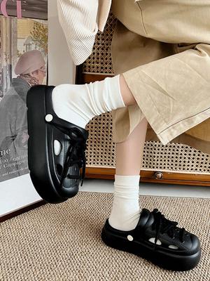 Модная аниме обувь с круглым носком, на толстой подошве, мультяшные милые тапочки и женские сандалии для пляжа, мюли, шлепанцы, ПВХ, уникальные, VIP