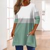 3/4 Sleeve Pocket Tops For Women T-Shirt Casual Print Mid-length Tops T Shirt Round Neck Pullover  Blouse