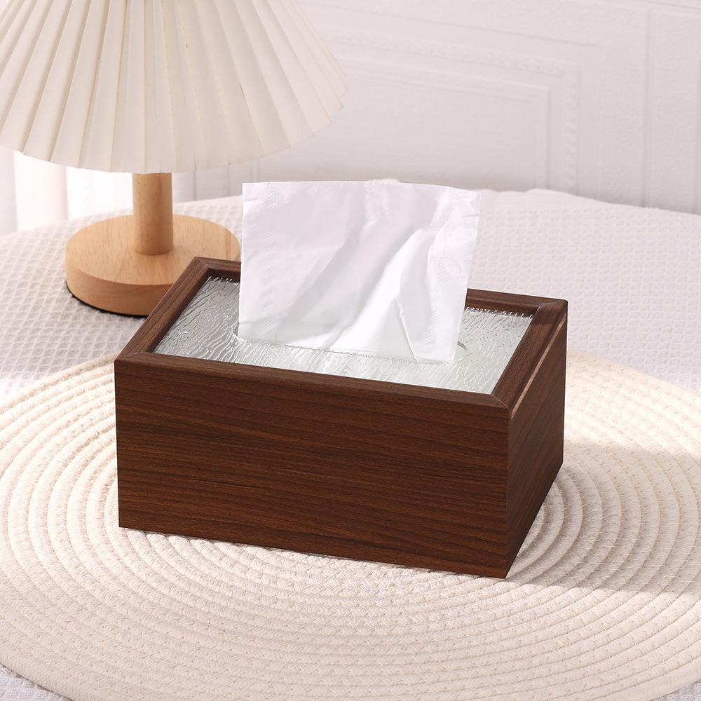 Rustic Wood Draw Paper Box Rectangle Napkin Holder Home Decor Walnut Wood Grain Tissue Box Kitchen