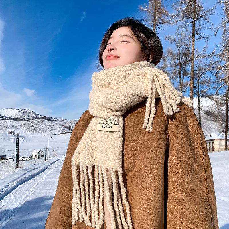 Alpaca Circle Fringed Scarf Containing Wool Warmth Versatile Knitted Scarf Female Autumn and Winter Couple High Sense