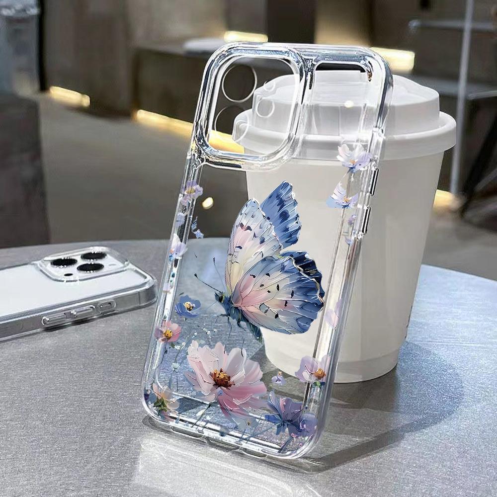 Золотой чехол-бабочка для iPhone 17 16 15 11 13 12 14 Pro Max 16e Air 7 8 Plus XR SE 2022 2020 Мягкий прозрачный чехол из ТПУ