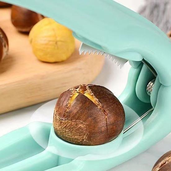 2Pcs Chestnut Opener Tool Stainless Steel Nut Cracker with Ergonomic Handle 3-in-1 Walnut Pecan Clip Cutter for Easy Shelling Peeling