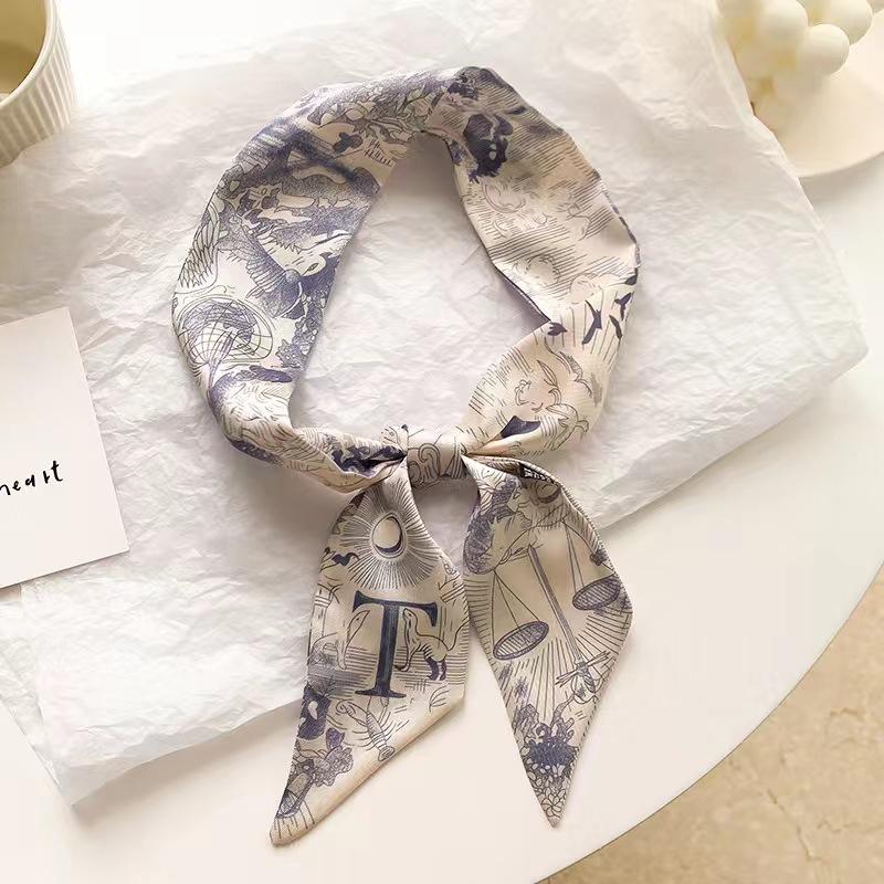 Маленький белый и нежно-зеленый шелковый шарф для женщин, тонкая лента, повязка на голову, резинка для волос, украшение для сумки, длинный