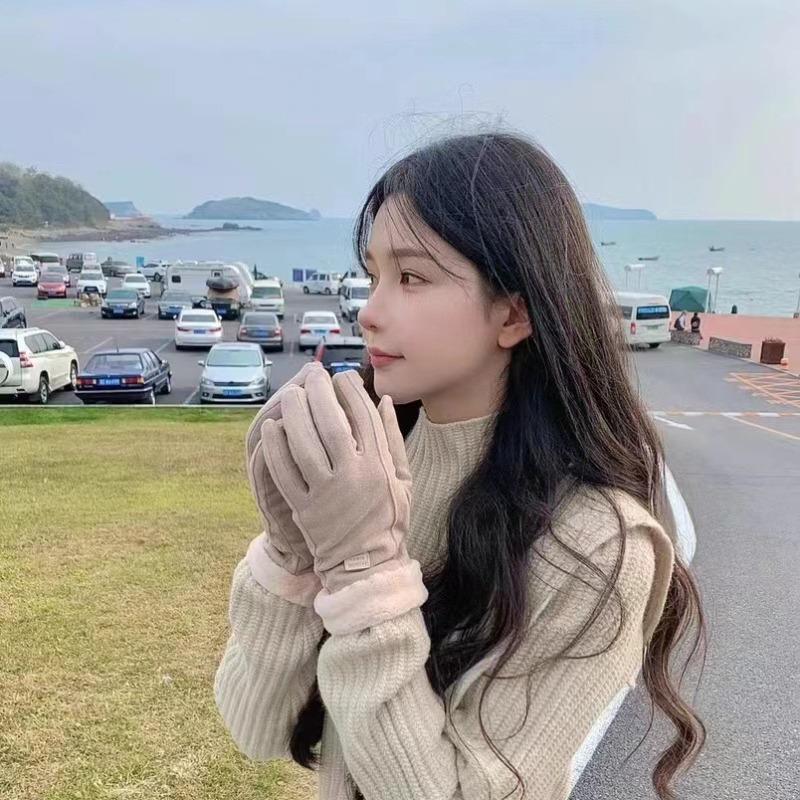 Женские зимние толстые плюшевые перчатки, модные теплые замшевые перчатки для отдыха на природе, женские перчатки для вождения с сенсорным экраном, спортивные перчатки для велоспорта