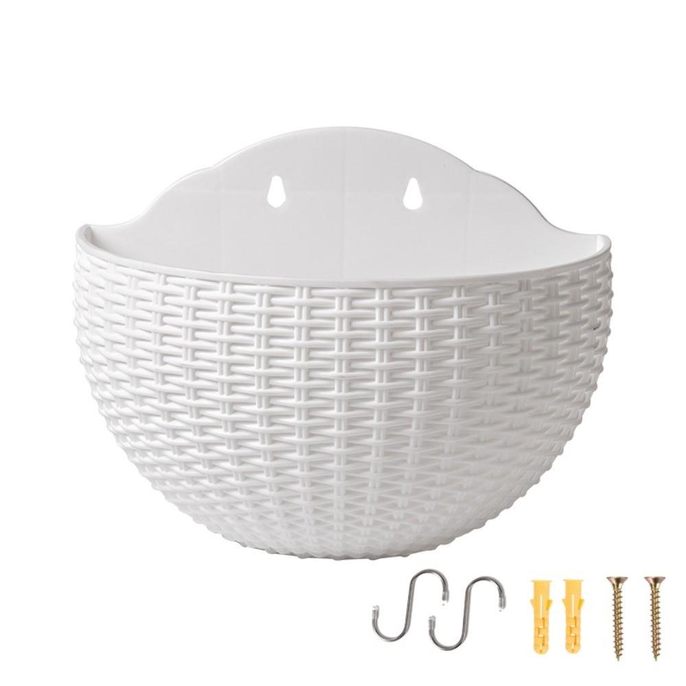 Plastic Rattan Weaving Hanging Flowerpot Half Round Over Fence Planter Wall Flower Pot Flower Shop
