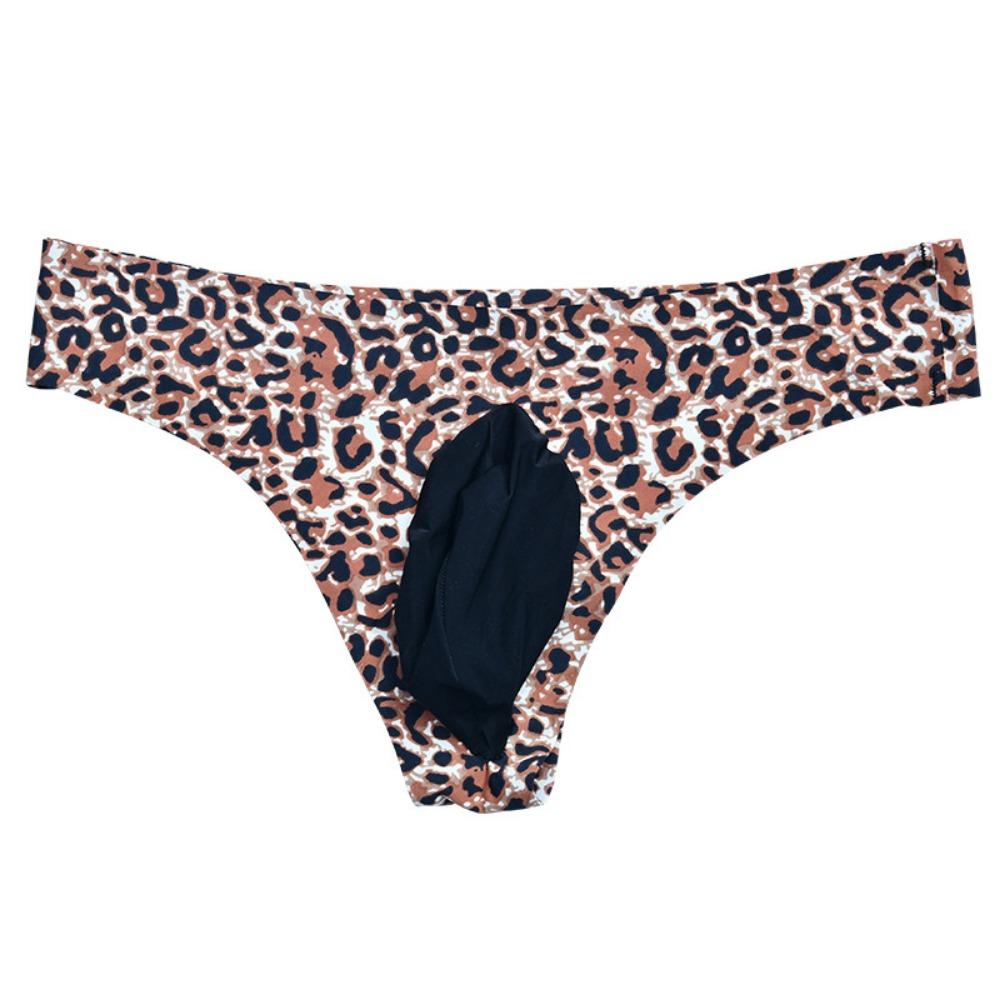 Мужские стринги Qinghe весна-лето с низкой талией, тонкие, дышащие и бесследные, из ледяного шелка, с принтом яиц, трусы с леопардовым принтом