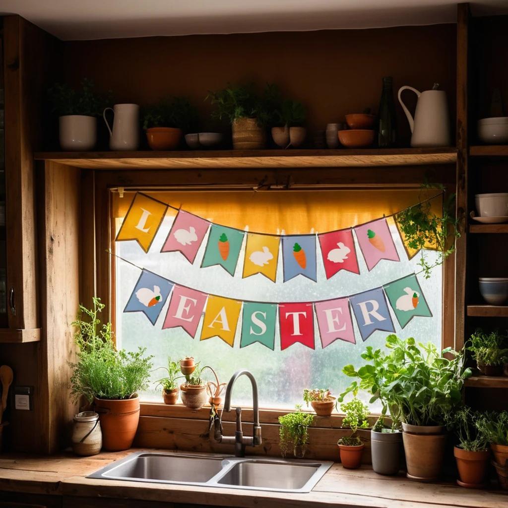 Happy Easter Banner Bunny Carrot Banner Holiday Garland Hanging Ornament For Home Holiday Party