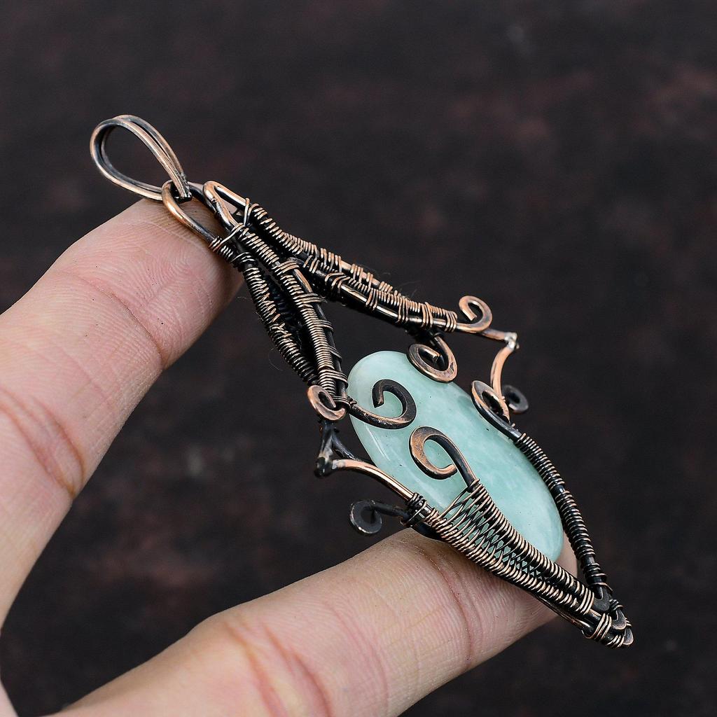Амазонит Медный Кулон Ювелирные изделия, обернутые медной проволокой Ручной работы Бохо Кулон Кулон, обернутый медной проволокой Подарок для мамы Ювелирные изделия с драгоценным камнем Амазонит