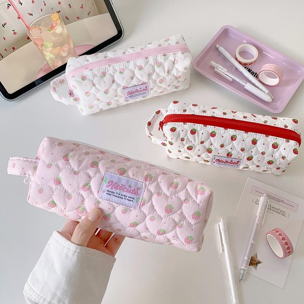 Large Capacity Pencil Case Quilted Zipper Pen Pouch Durable Pen Bag
