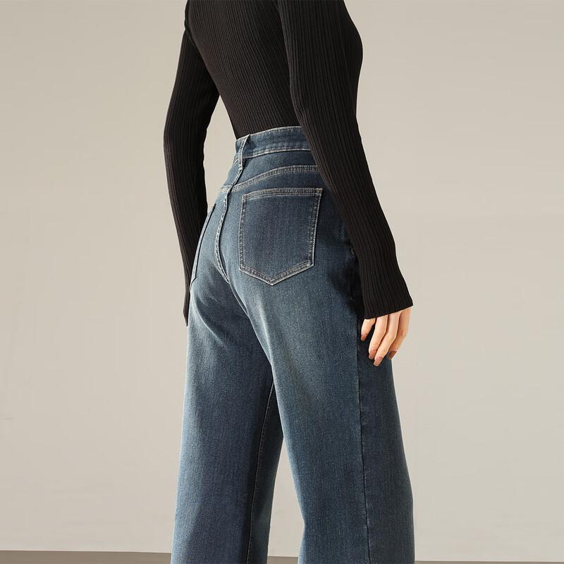 Женские джинсы премиум-класса прямого кроя с драпировкой и флисовой подкладкой