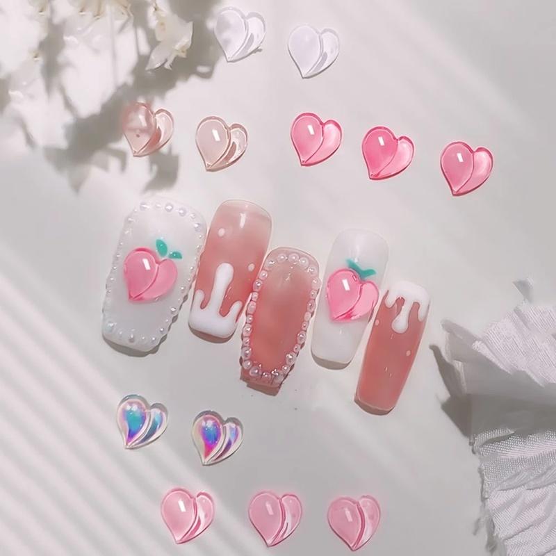 10 шт. набор для дизайна ногтей персиковое сердце сверло из смолы для ногтей персиковое сердце ювелирные изделия милые трехмерные украшения для ногтей с бриллиантами