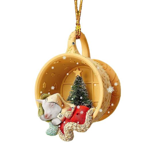 Animals Sleeping In A Tiny Cup Christmas Ornament Acrylic 2D Dog/Ferret/Sheep Christmas Tree Hanging Ornament for Holiday Decor