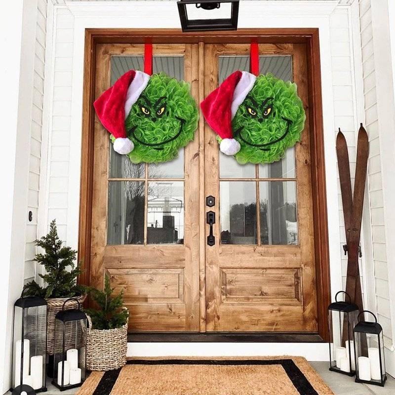 New Grinch Green Monster Plush Christmas Wreath Adorned Festive Holiday Decoration