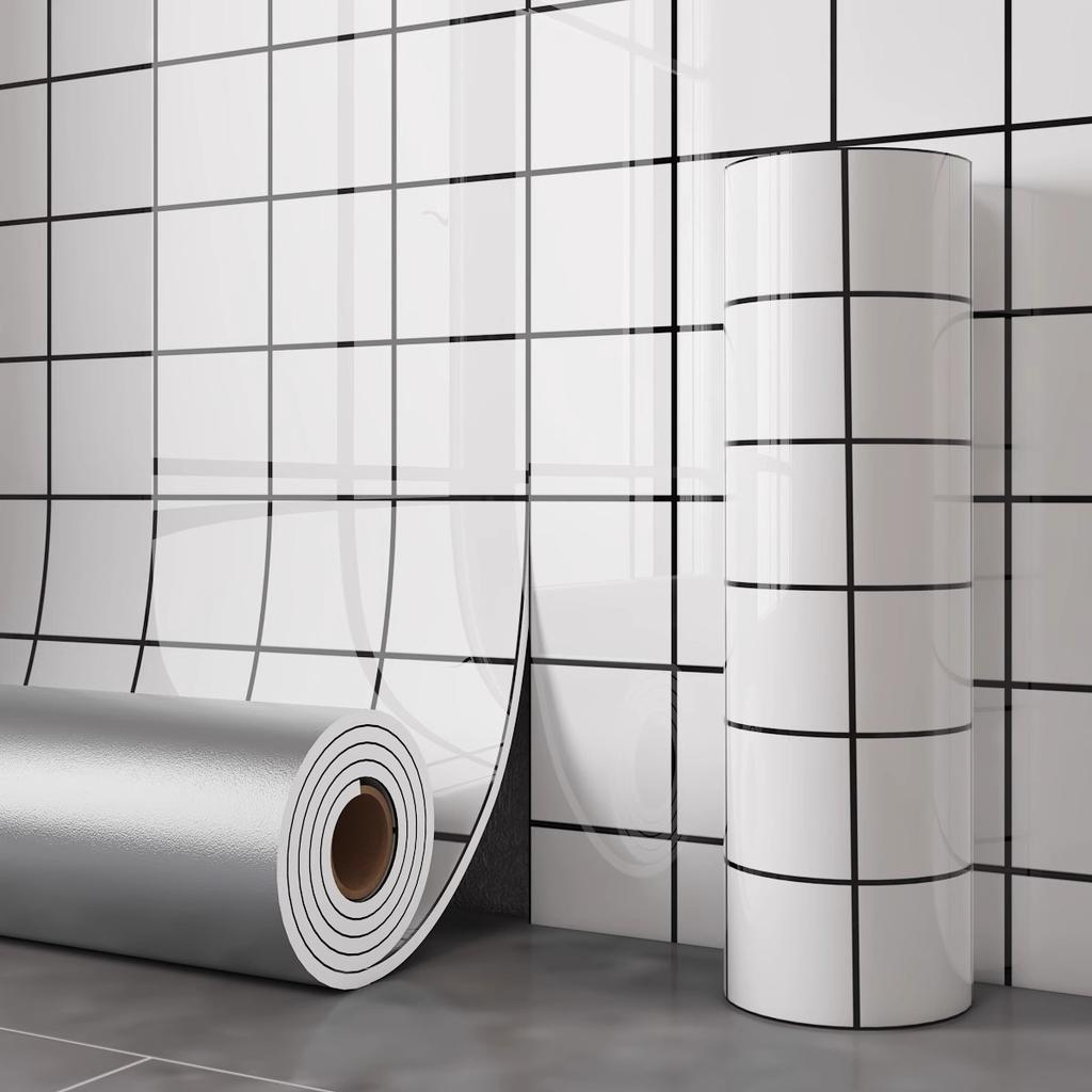 Imitation Marble Tile Wallpaper Self-adhesive Waterproof Moisture-proof Bathroom Wall Background Decor Wall Sticker