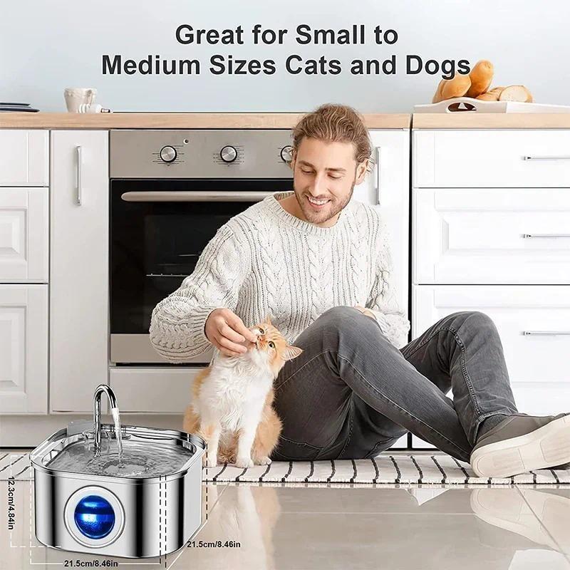 3.2L  Large Capacity Pets Auto Filter Stainless Steel Cats Water Fountain Household Super Quiet Pet Water Dispenser