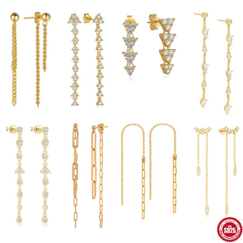 Серьги-кисточки из стерлингового серебра S925 с бриллиантами, серьги-мини-треугольники, серьги-скрепки, серьги-серьги, темпераментные серьги, женские