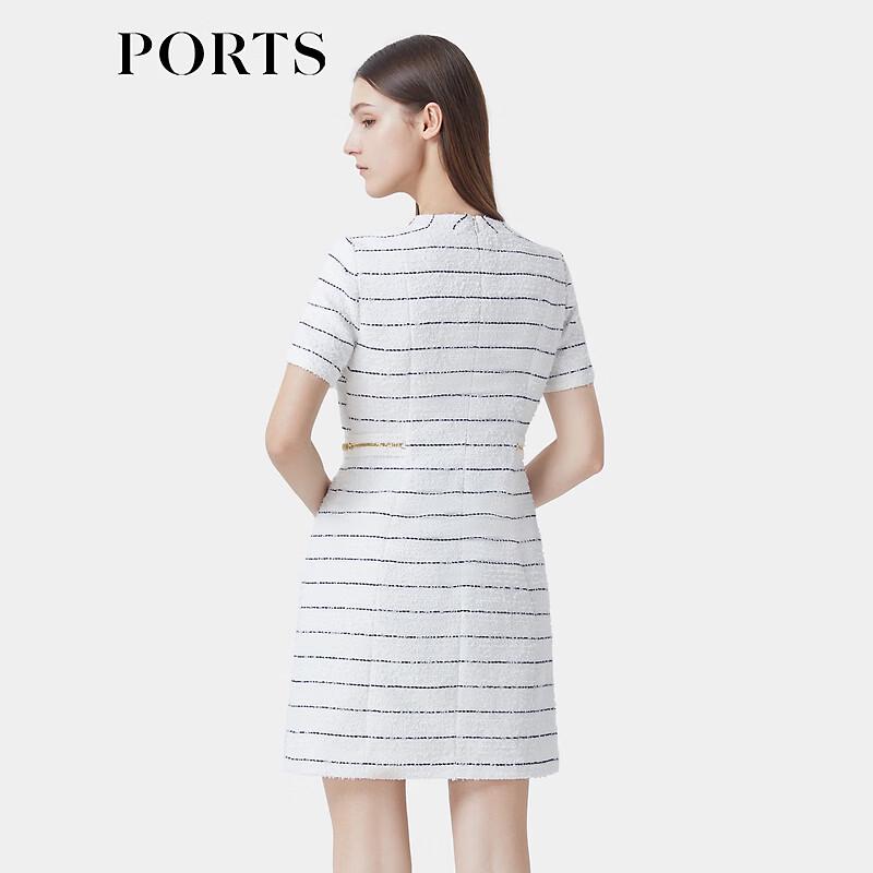 PORTS Women's White & Black Striped Short Sleeve Midi Dress