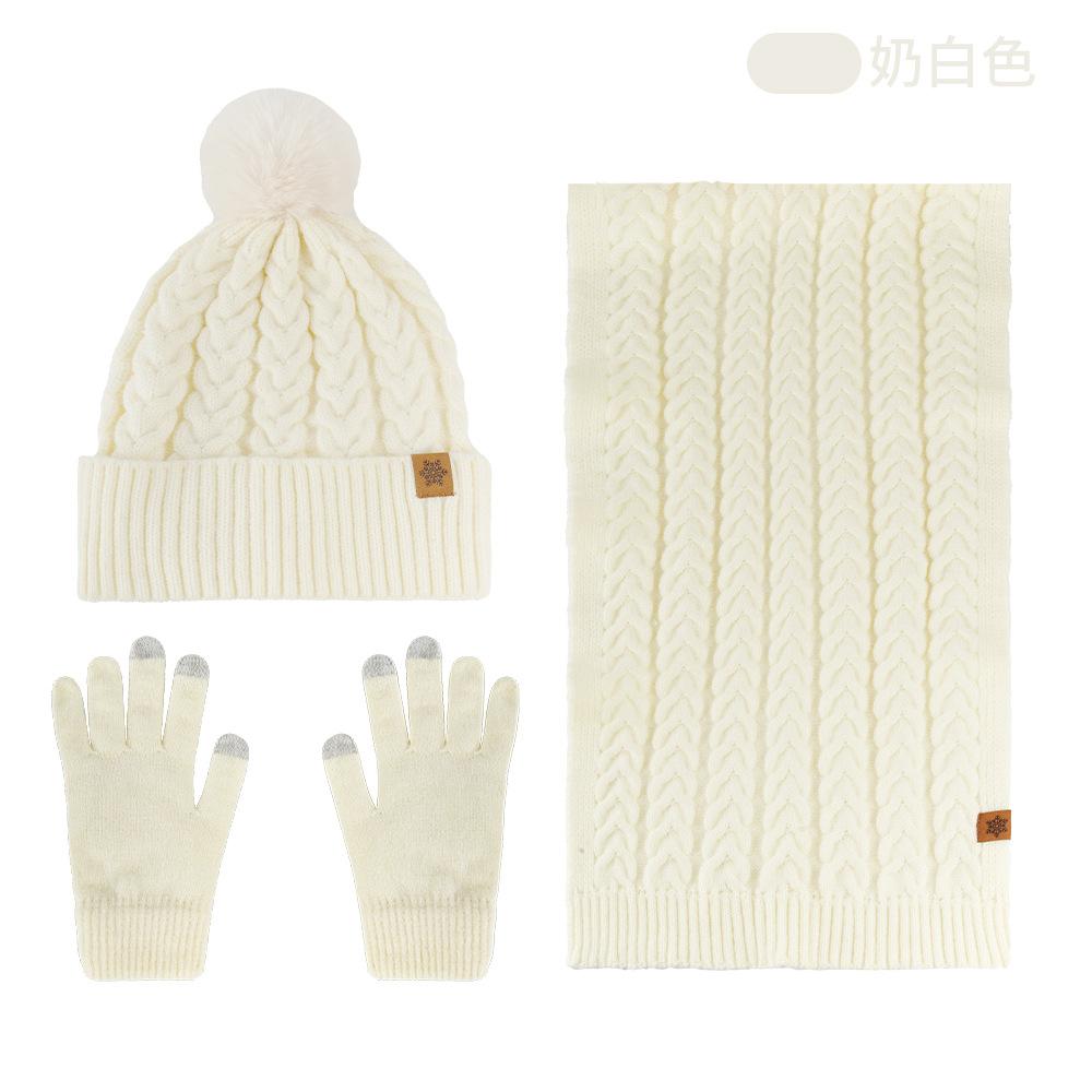 Winter knitted hat scarf gloves three-piece set double-layer piled thickened warm wool knitted hat wheat ears