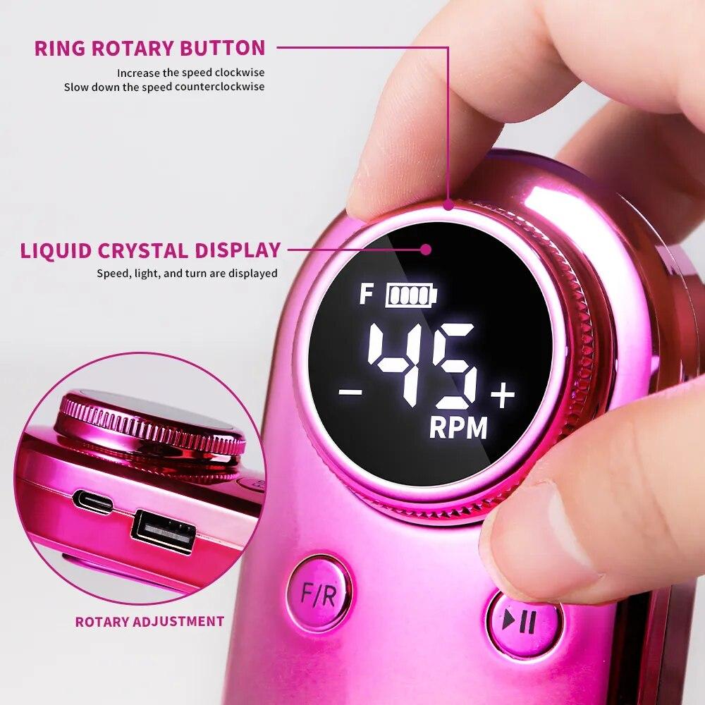 45000RPM Portable Electric Nail Drill Machine Rechargeable Gradient Nails Sander Manicure LCD Display Nail File Pedicure Tool