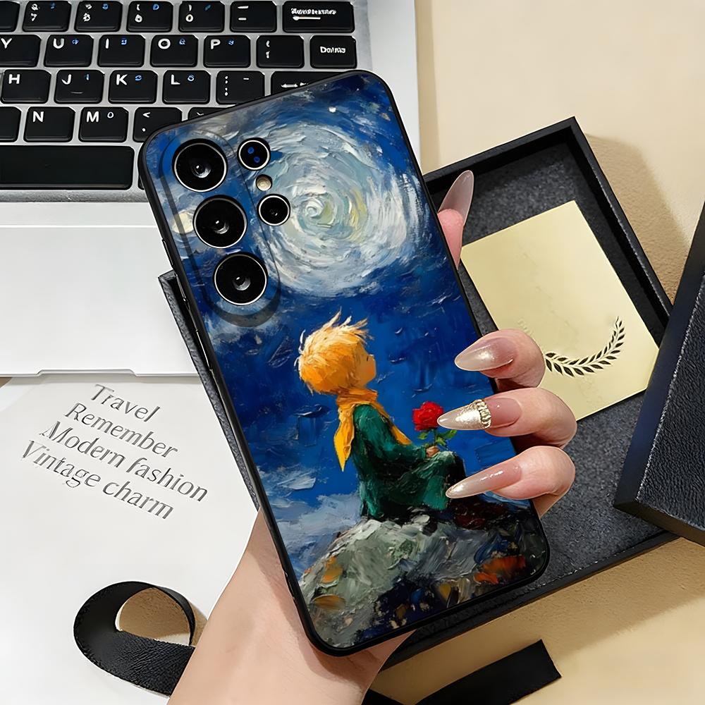 Чехол для телефона Маленький Принц и Лис для Samsung S26 S25 S24 FE S23 S22 S21 Plus S20 Ultra Note20Ultra Черный Мягкий