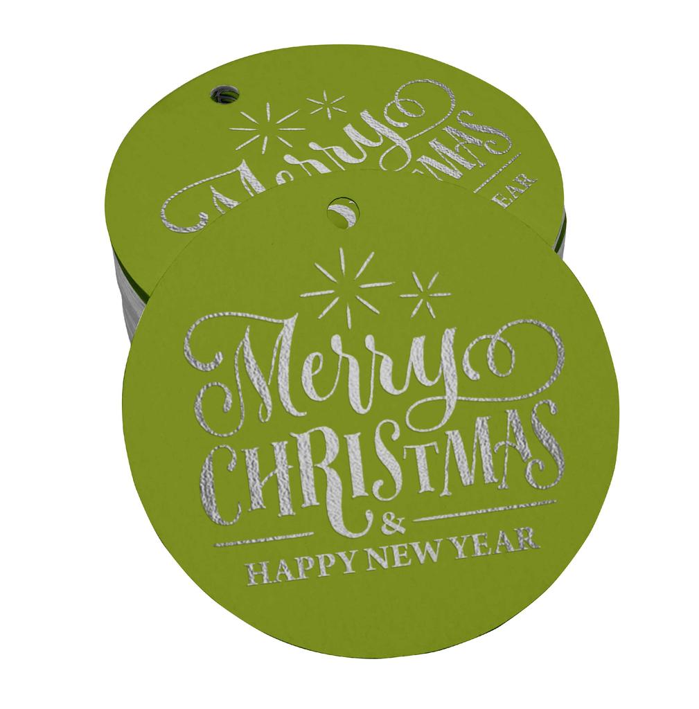 Inkdotpot Pack Of 100 Real Gold Foil Paper Tags Merry Christmas & Happy New Year Text Favor Hang