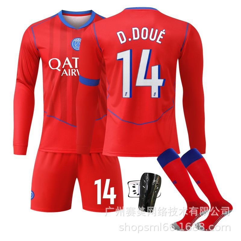 25-26 Paris Erke No. 14 Doué Long-sleeved Jersey Football Clothes Children's Wear Set 10 Dembele 2 Hakimi