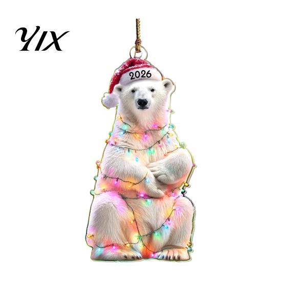 Double Sided Printed Acrylic Decor Christmas Animal Hanging Ornaments with Lanyard, Cute Pendant 2026 Unique Holiday Keepsake Santa Hat, 2D Flat Sign