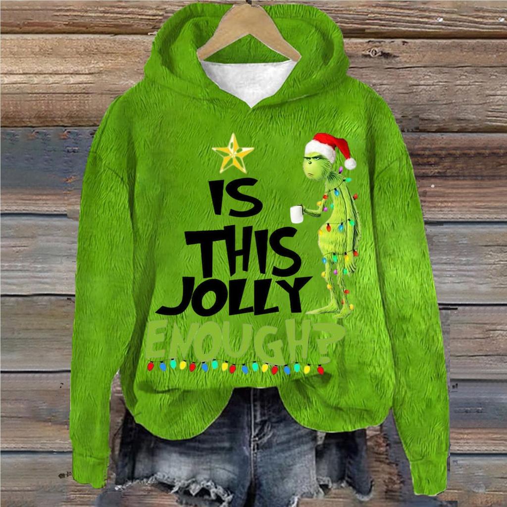 Женская толстовка, спортивная, рождественская, фланелевый пуловер, толстовка с длинным рукавом, повседневная толстовка