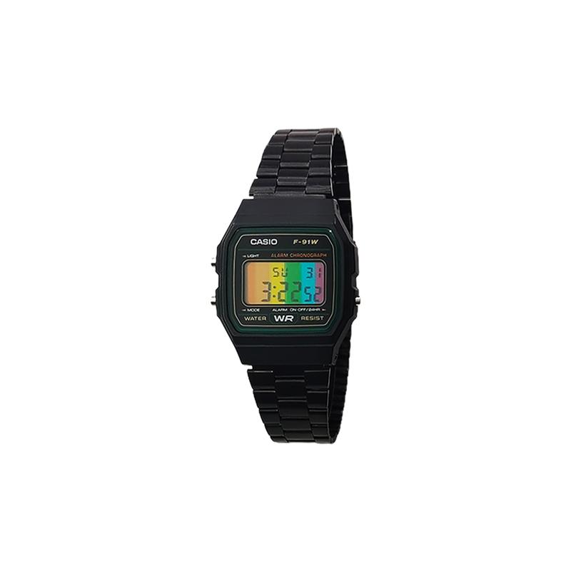 Casio Кастомизированные часы, модифицированная серия, разноцветные часы с вертикальной полоской, корпус из черной смолы, водонепроницаемые F-91WG-9, модифицированные - F-91WG-9