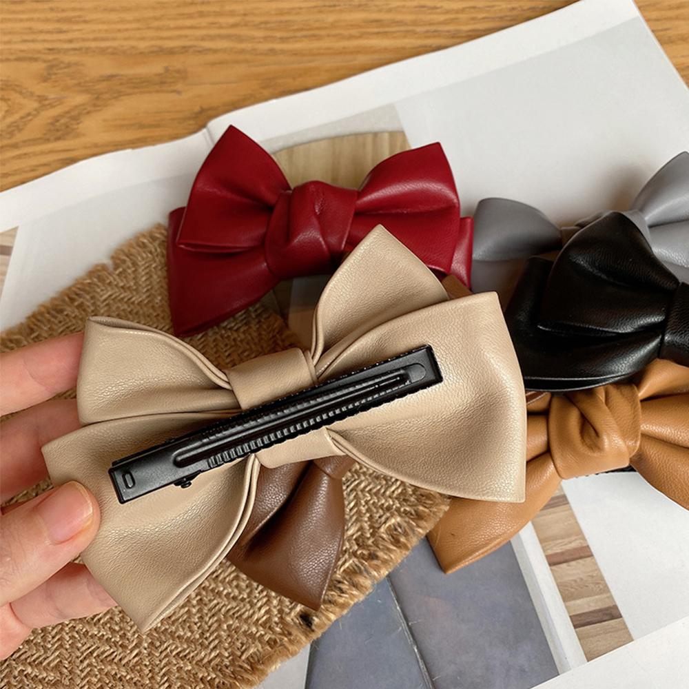 Korean Girls PU Leather Duckbill Clips Women Bow Hairpin Headwear Hair Clips Spring Clips