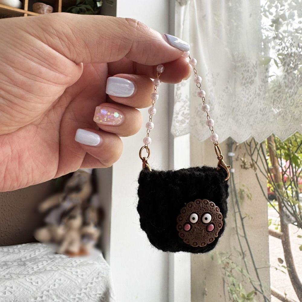 Мини-сумка для кукол через плечо из плетеной ткани с жемчужной цепочкой для кукольного домика, вязаная шерстяная сумка, аксессуары для кукол