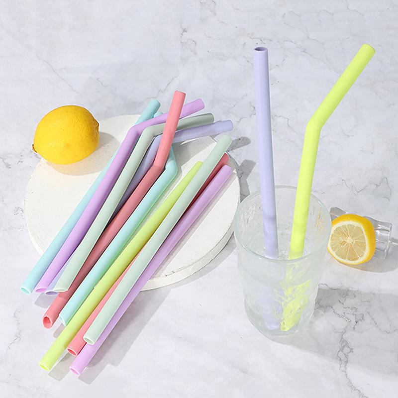 6Pcs Reusable Food Grade Silicone Straws Straight Bent Multicolor Drinking Straw For Children'S Party Bar Accessories