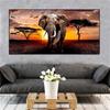 1 Piece Walking Elephant Sunset Africa Grassland Scenery Canvas Painting Posters And Prints Wall Art Picture Home Decor No Frame No Frame