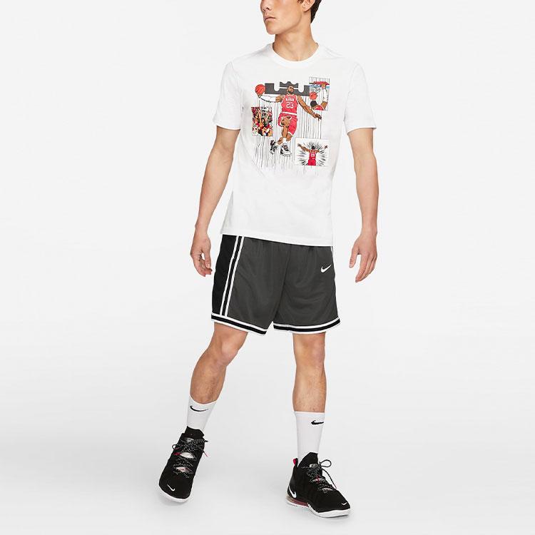 Nike Спортивная футболка с круглым вырезом и короткими рукавами из мультфильма Леброн Джеймс с баскетбольным принтом, мужские топы, белые DD0789-100