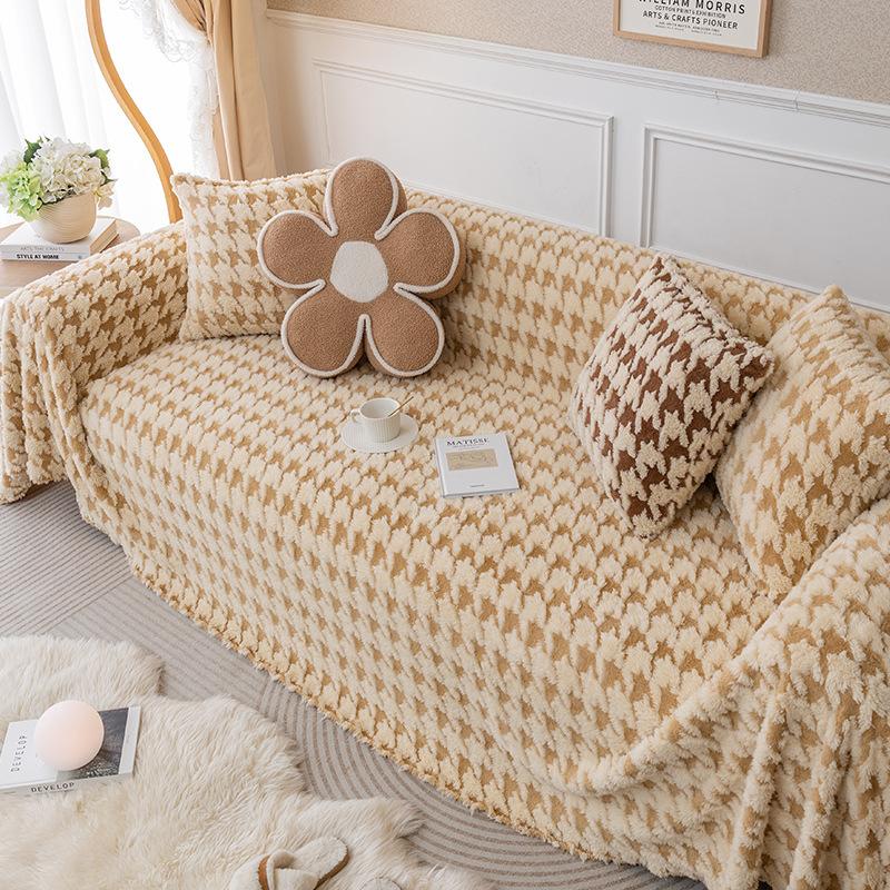 Ткань для чехла на диван с рисунком «гусиные лапки», полное покрытие, полотенце для дивана, новое одеяло для дивана, утолщенное плюшевое покрывало для дивана, полотенце