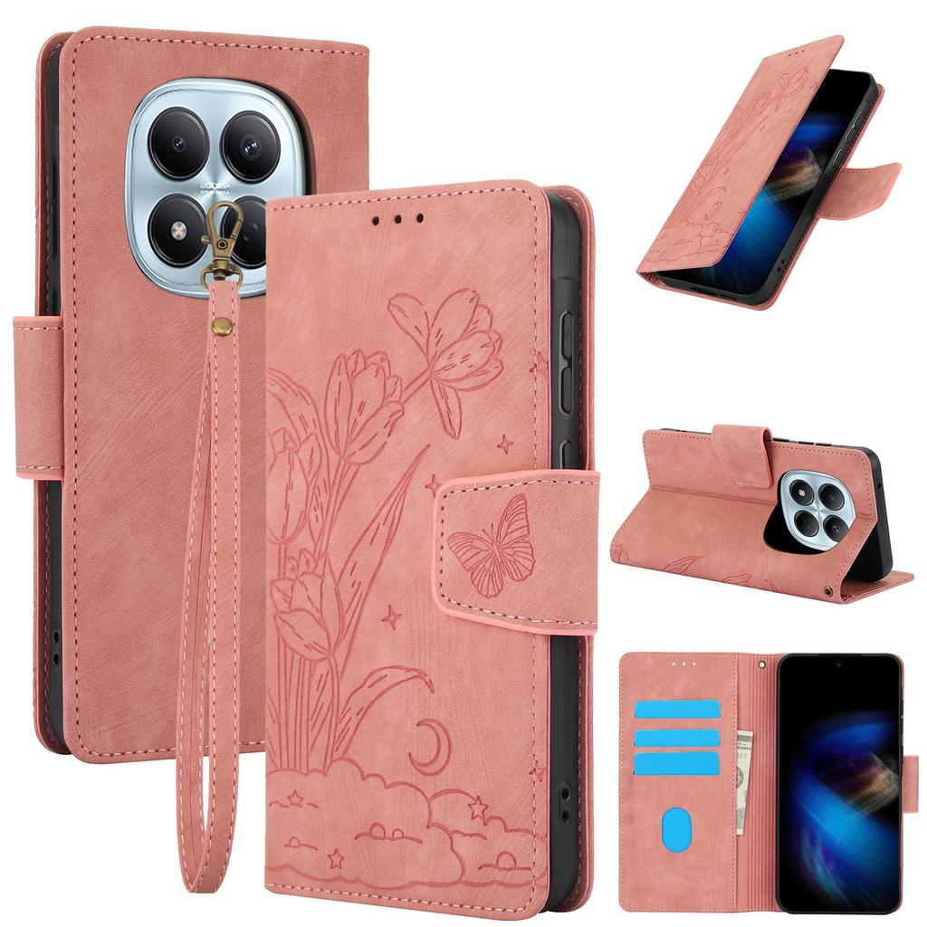 For Xiaomi Poco M8 Pro 5G/Redmi Note 15 Pro+ 5G (Global) Case Flower Butterfly Wallet Leather Phone Cover with Hand Strap