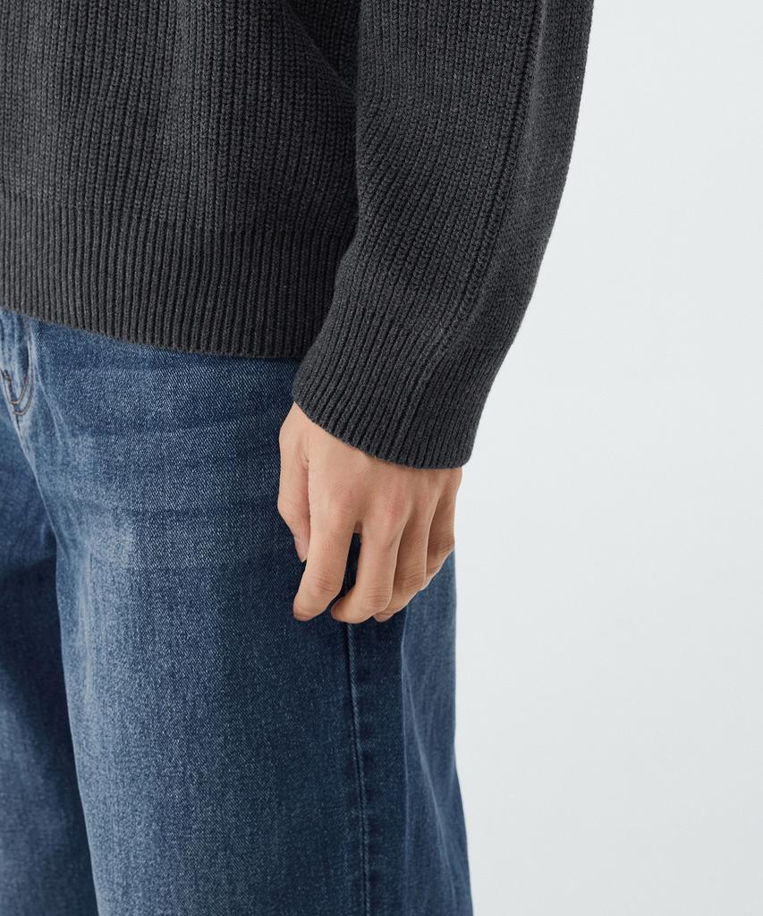MUSINSA STANDARD Cotton Ribbed Crew Neck Knit [Medium Grey]