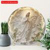2d Flat Products Wood Maria Sculpture Wooden Poster Board Sign, 8 Inch Religious Round Wall Art with Garland, Floating Statue Design for Home for Door