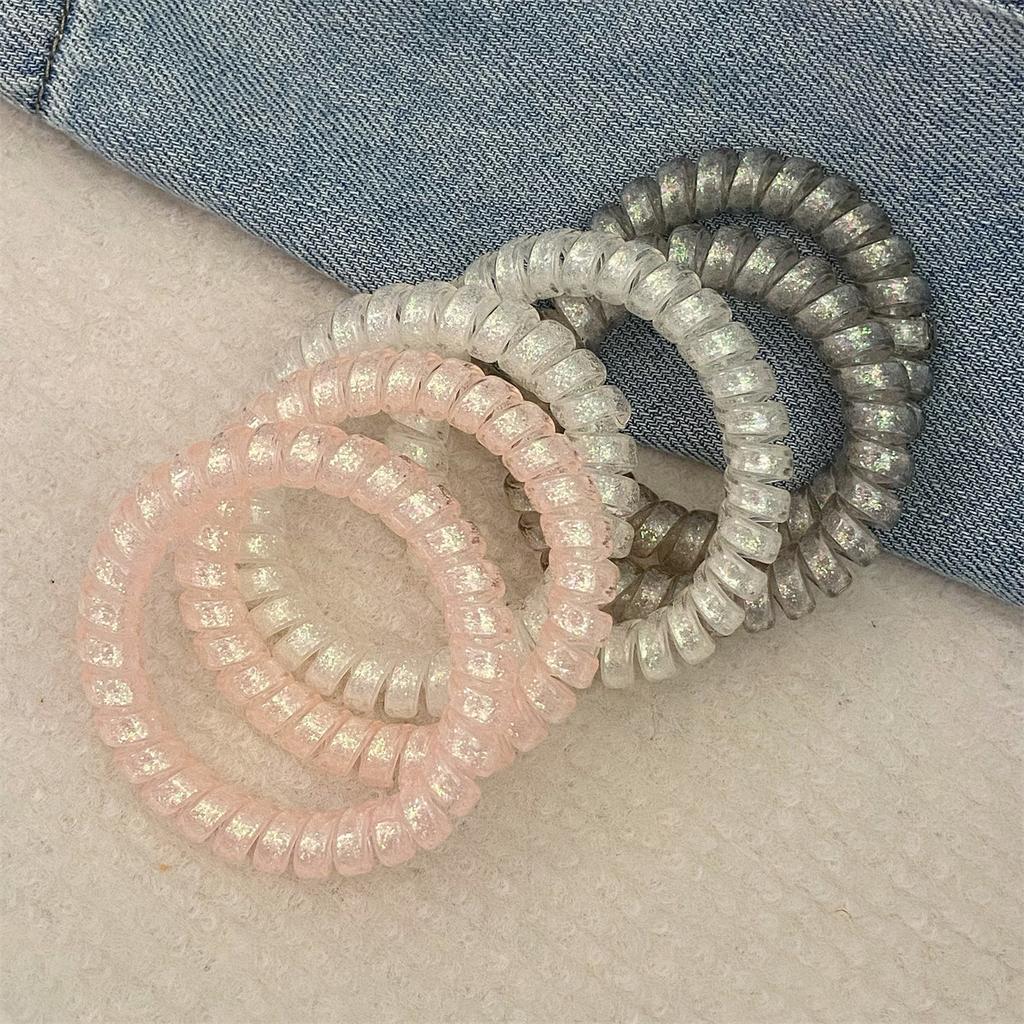 6 шт./набор Спиральные резинки для волос с блестками розового и синего цвета, резинки-скранчи в виде телефонного шнура, эластичная повязка для волос, женские аксессуары для волос