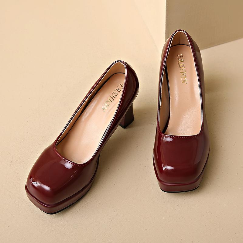 Мода Новые женские туфли-лодочки с квадратным носком и высоким каблуком для женщин, уличные туфли для платья, туфли на квадратном каблуке, слипоны, неглубокие, на платформе, на высоком каблуке, женские