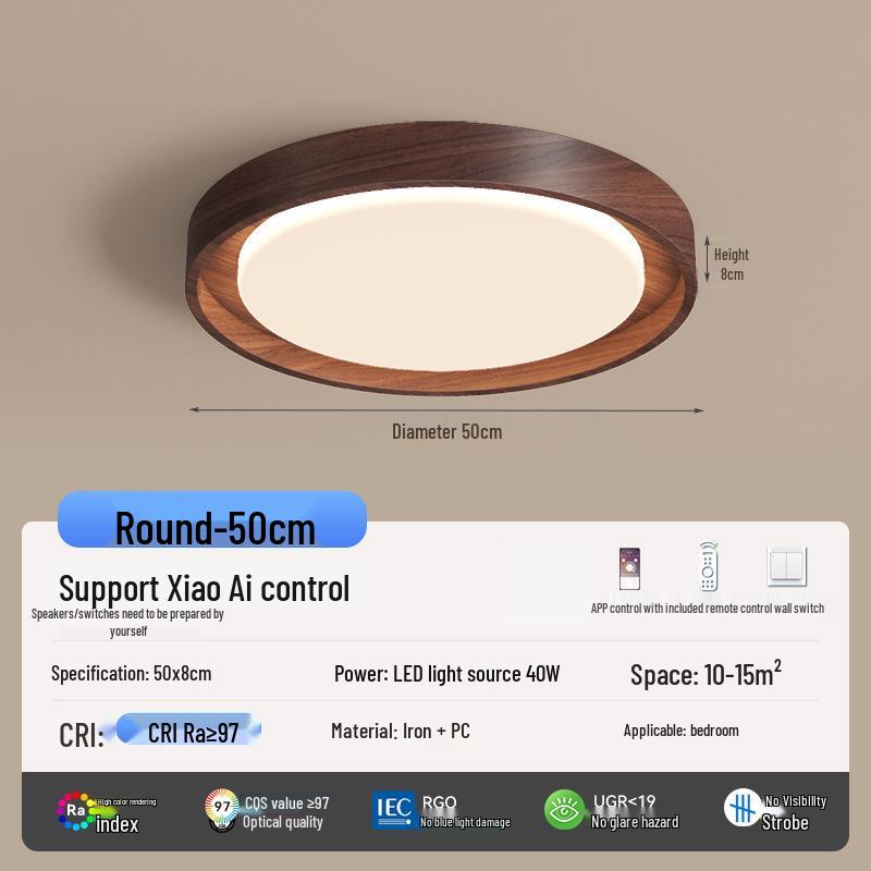 "Walnut Ceiling Lamp - Full Spectrum Eye Protection for Living Rooms & Bedrooms"